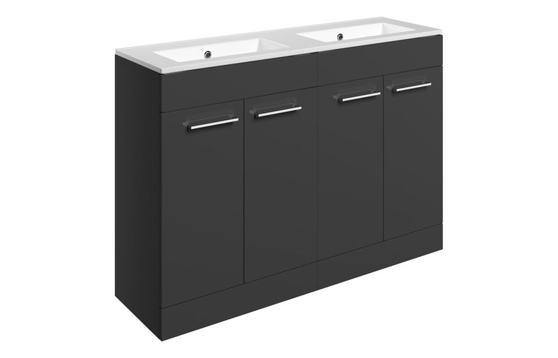 Willow 1210mm Floor Standing 4 Door Basin Unit & 0TH Thin Edge Basin - Anthracite Gloss - KPSB111358