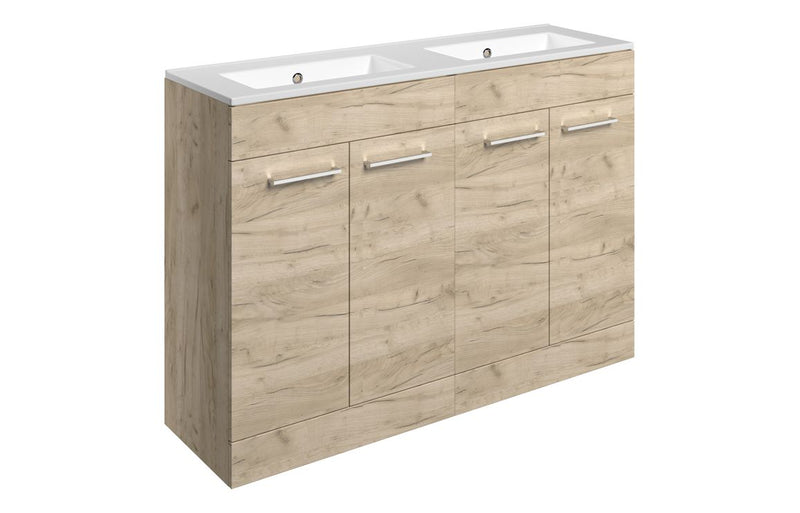 Willow 1210mm Floor Standing 4 Door Basin Unit & 0TH Thin Edge Basin - Oak - KPSB111359