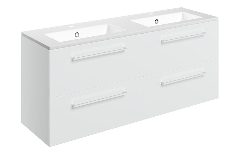 Willow 1210mm Wall Hung 4 Drawer Basin Unit & 2TH Thin Edge Basin - White Gloss - KPSB111360