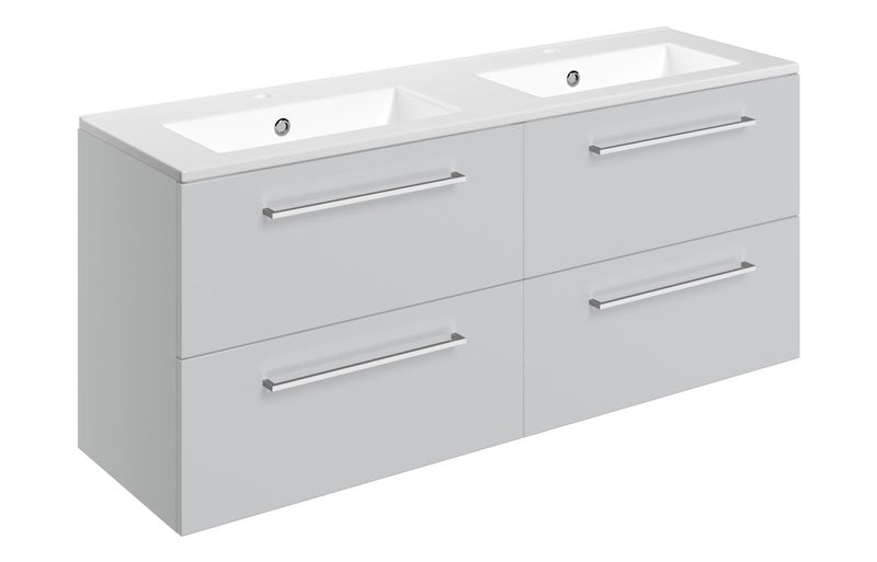 Willow 1210mm Wall Hung 4 Drawer Basin Unit & 2TH Thin Edge Basin - Grey Gloss - KPSB111361