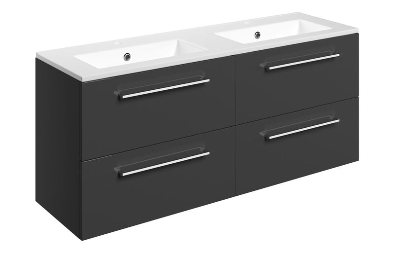 Willow 1210mm Wall Hung 4 Drawer Basin Unit & 2TH Thin Edge Basin - Anthracite Gloss - KPSB111362
