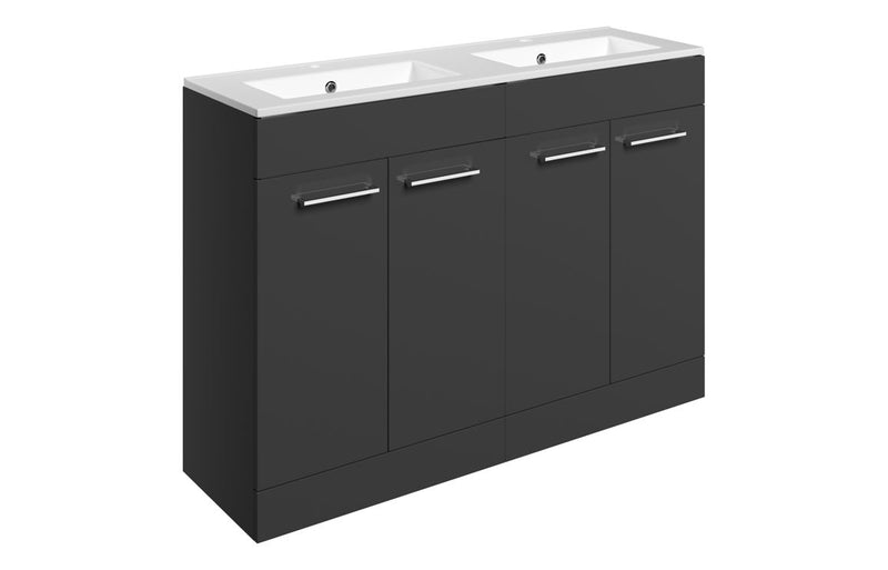 Willow 1210mm Floor Standing 4 Door Basin Unit & 2TH Thin Edge Basin - Anthracite Gloss - KPSB111366