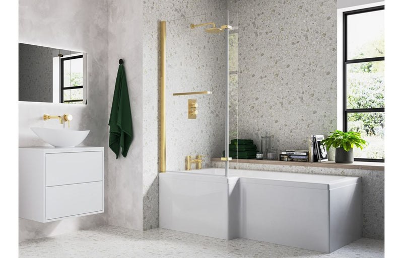 L Shape Bath Screen - Brushed Brass - KPSB111389