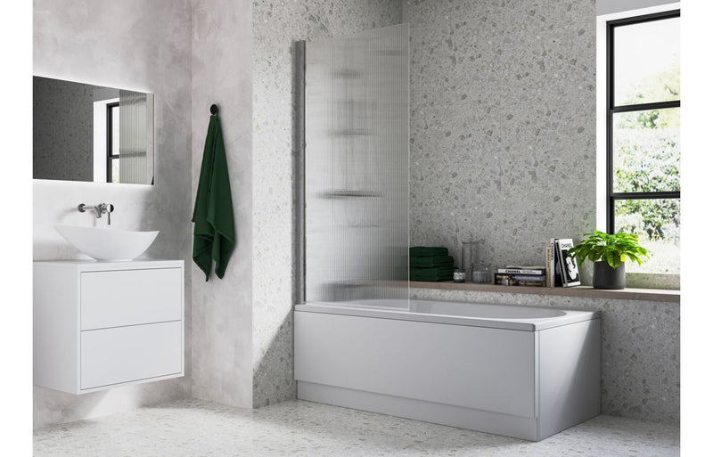 Fluted Single Straight Bath Screen - Chrome - KPSB111394