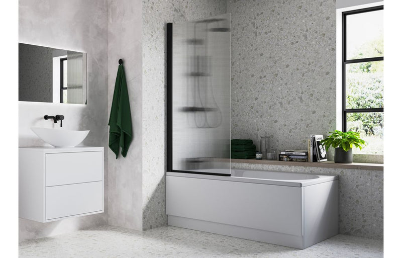 Fluted Single Straight Bath Screen - Matt Black - KPSB111395