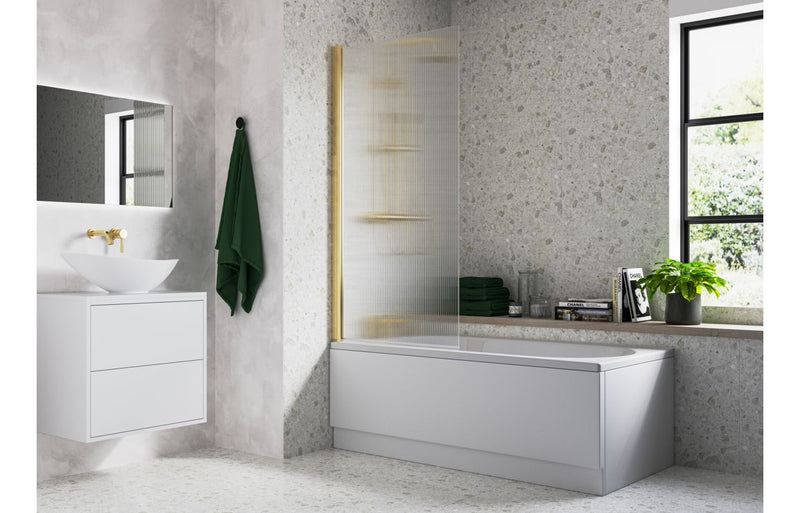 Fluted Single Straight Bath Screen - Brushed Brass - KPSB111396