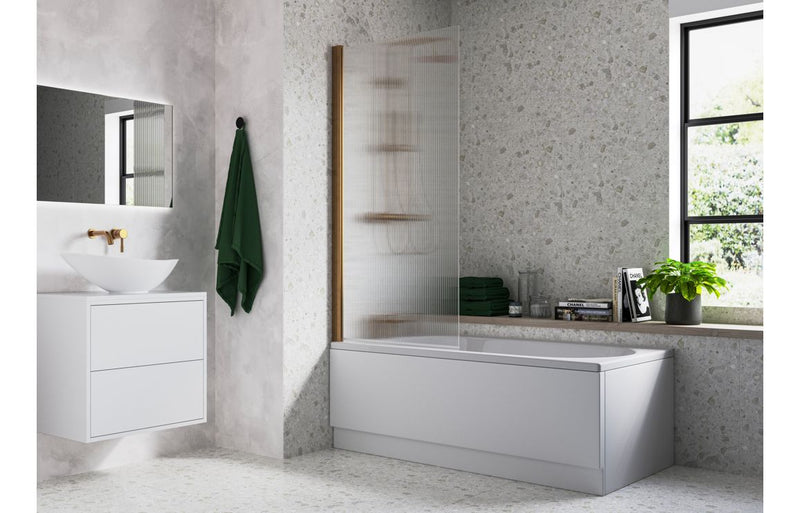 Fluted Single Straight Bath Screen - Brushed Bronze - KPSB111397