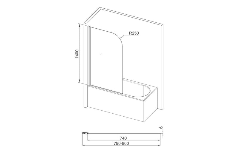 1400mm Radius Bath Screen - Chrome - KPSB111428