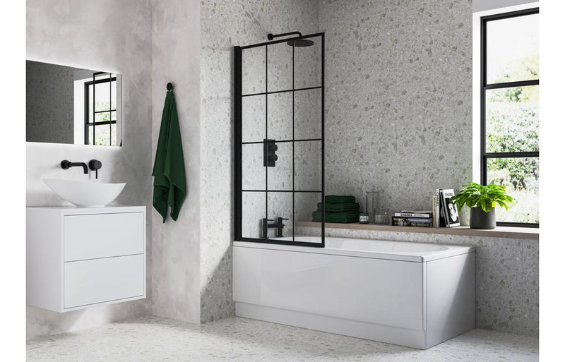 1400mm Square Grid Bath Screen - Black - KPSB111430