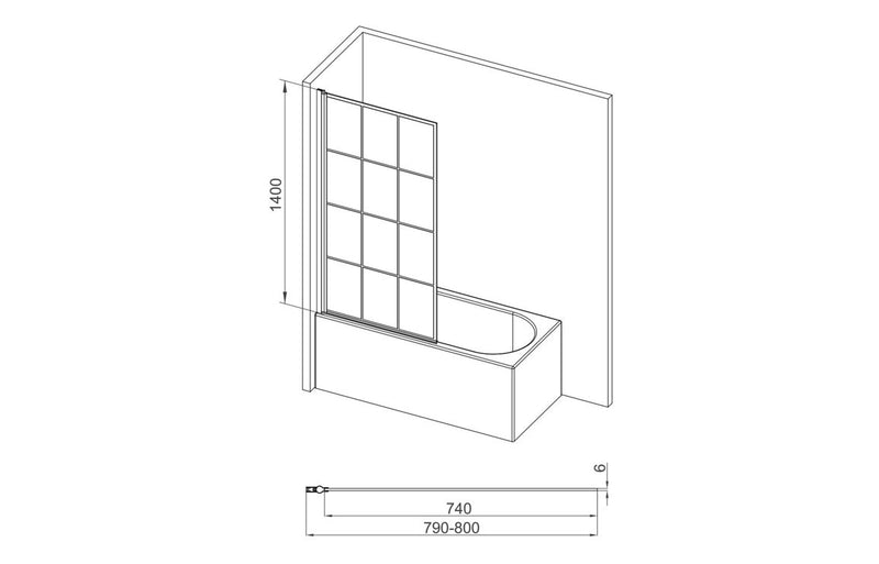 1400mm Square Grid Bath Screen - Black - KPSB111430
