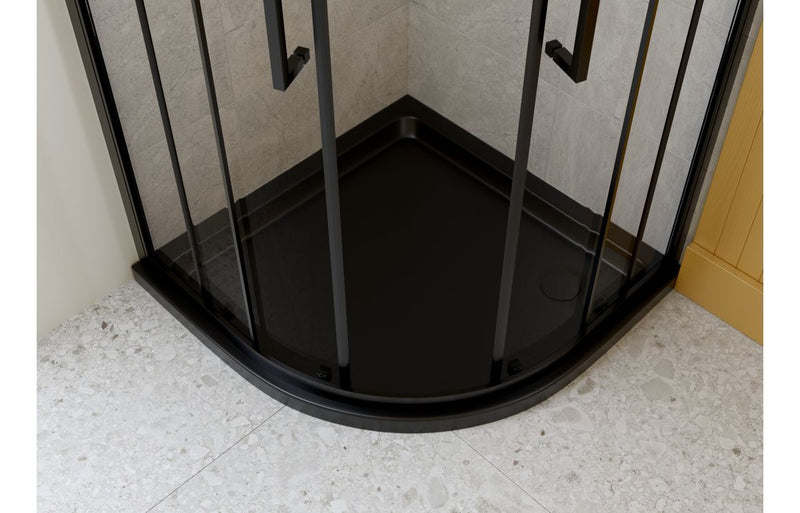 40mm Low Profile 800mm Quadrant Tray & Waste - Matt Black - KPSB111432