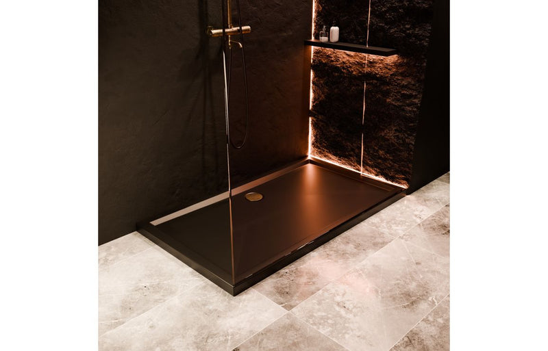 40mm Low Profile 1400x800mm Rectangular Tray & Waste - Matt Black - KPSB111437