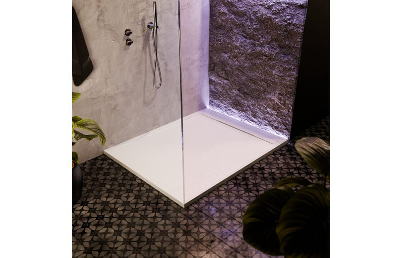 30mm Linear Slate 1400x800mm Rectangular Tray & Waste - White - KPSB111445