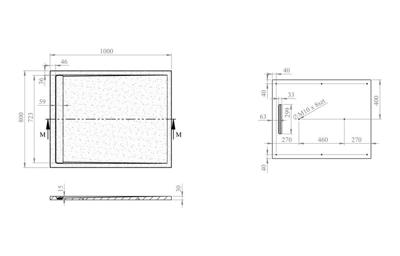 30mm Linear Slate 1000x800mm Rectangular Tray & Waste - Grey - KPSB111449