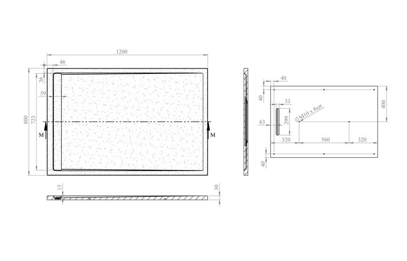 30mm Linear Slate 1200x800mm Rectangular Tray & Waste - Black - KPSB111456