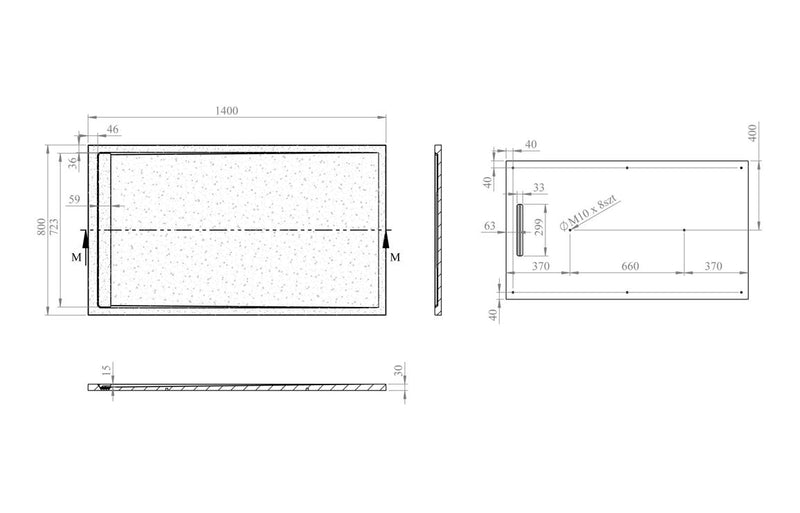 30mm Linear Slate 1400x800mm Rectangular Tray & Waste - Black - KPSB111457