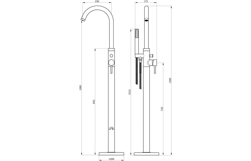 Lavant Floor Standing Bath/Shower Mixer - Matt Black 2.0 Bar - KPSB111497