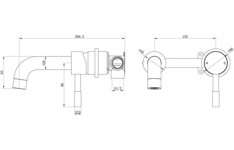Lavant 155mm Wall Mounted Basin Mixer - Matt Black 1.0 Bar - KPSB111500