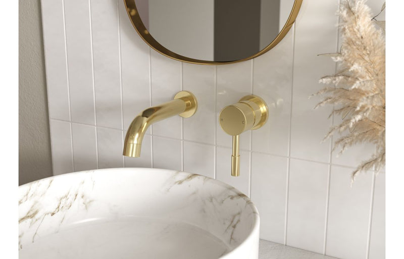 Lavant 220mm Wall Mounted Basin Mixer - Brushed Brass 1.0 Bar - KPSB111504