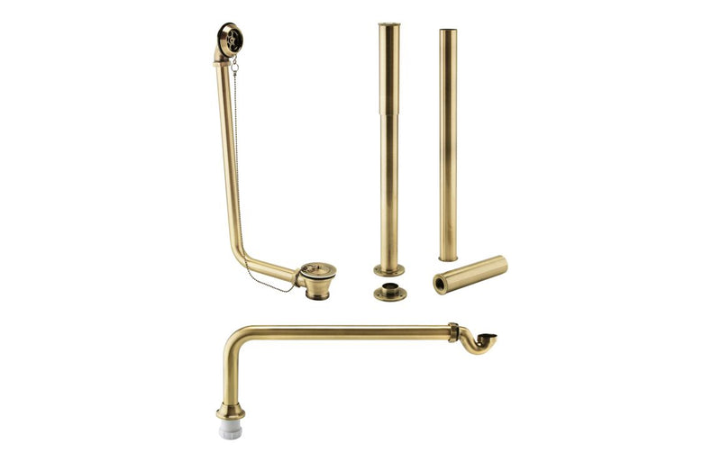 Exposed Bath Plug & Chain Waste w/Pipe Shrouds - Brushed Brass - KPSB111539