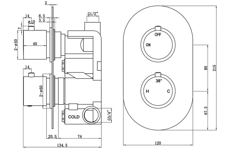 Hydro Thermostatic Single Outlet Twin Shower Valve - Brushed Bronze - KPSB111562