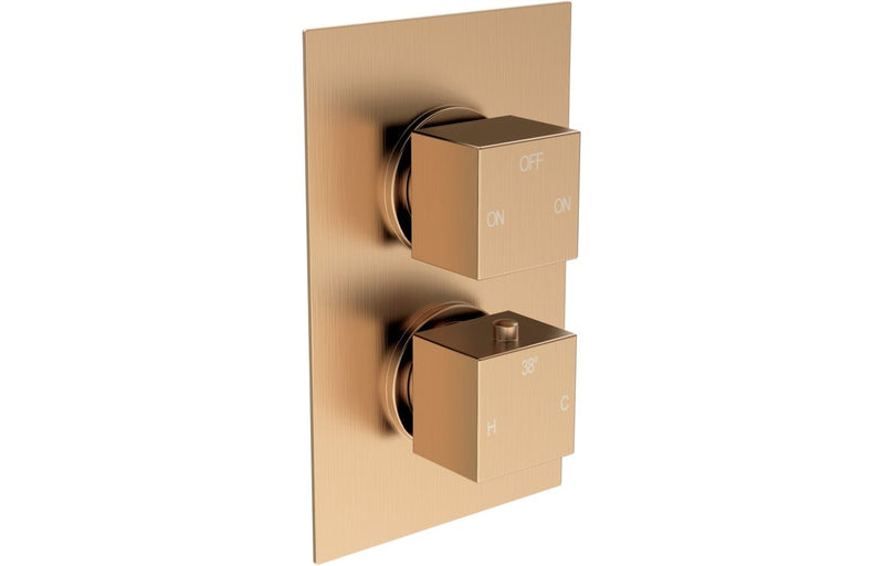 Mineral Thermostatic Two Outlet Twin Shower Valve - Brushed Bronze - KPSB111574