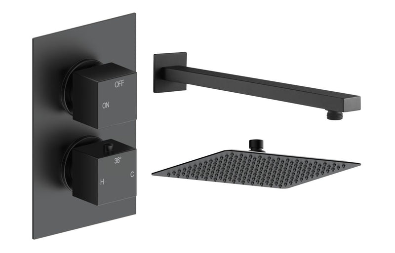 Mineral Square Shower Valve & Kit Pack 1 - Matt Black - KPSB111592