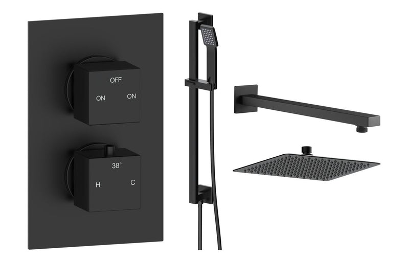 Mineral Square Shower Valve & Kit Pack 3 - Matt Black - KPSB111600