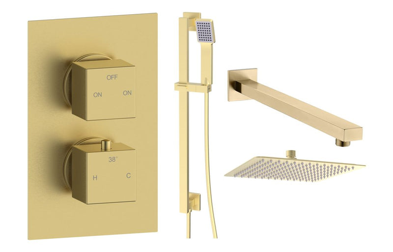 Mineral Square Shower Valve & Kit Pack 3 - Brushed Brass - KPSB111601