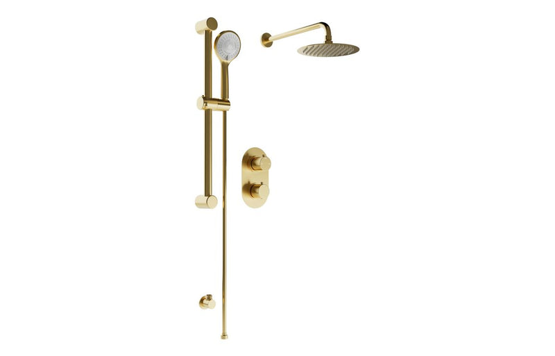 Round Concealed Valve Head & Arm Shower Pack - Brushed Brass - KPSB111604