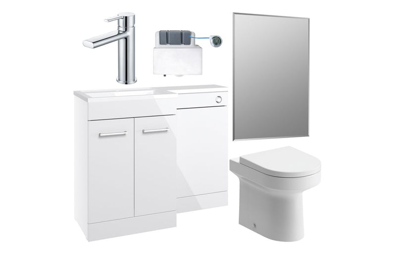 Carnation 1000mm Furniture & BTW WC Pack - White Gloss (LH) - KPSB111612
