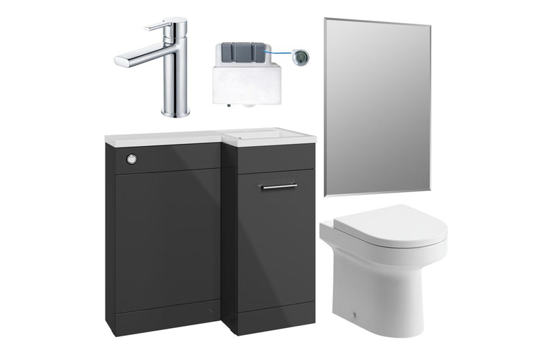 Carnation 900mm Furniture & BTW WC Pack - Anthracite Gloss (RH) - KPSB111631