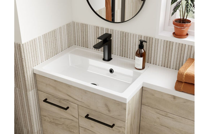 Carnation 900mm F/S L-Shape Pack & Basin (RH) - Oak - KPSB111697