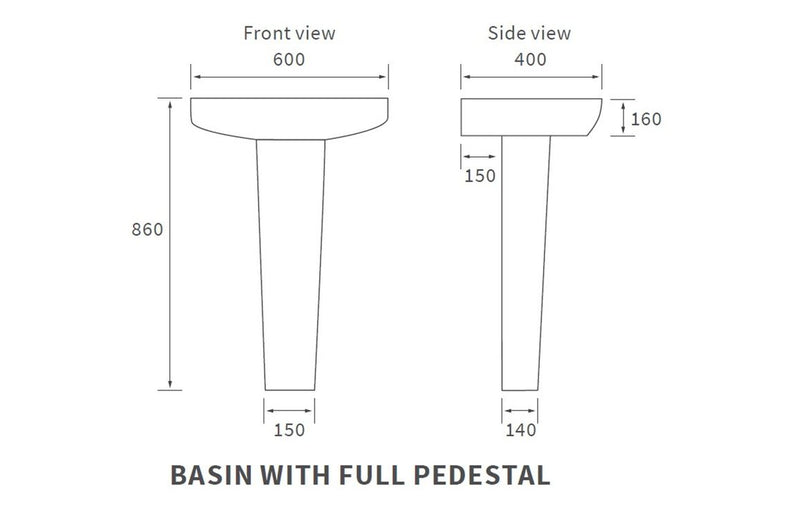 Marden 600x400mm 1TH Basin & Full Pedestal - KPSB1752