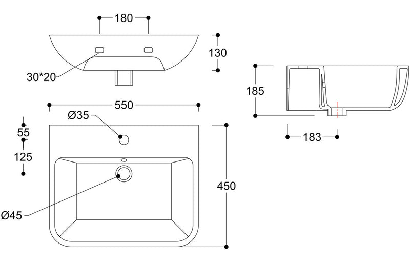 Ash 560x450mm 1TH Basin & Full Pedestal (Boxed) - KPSB1779