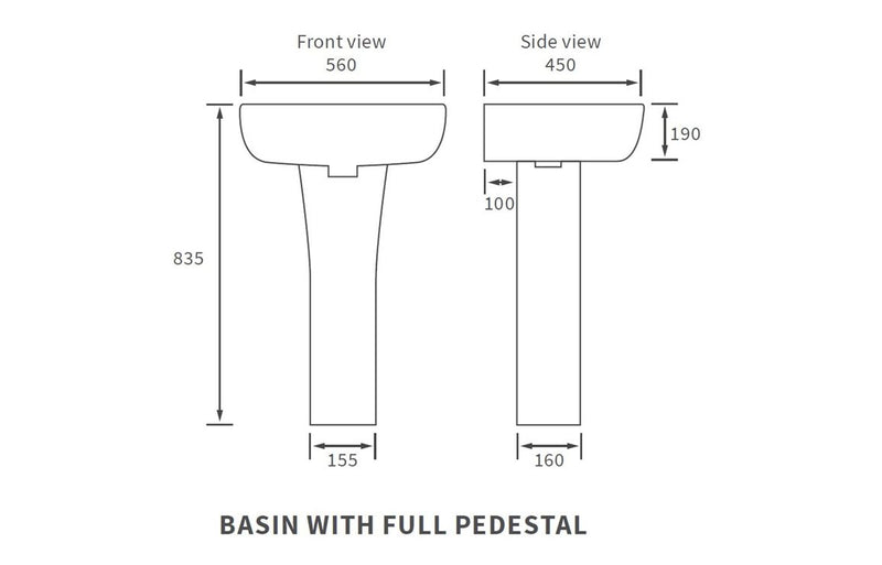 Ash 560x450mm 1TH Basin & Full Pedestal (Boxed) - KPSB1779