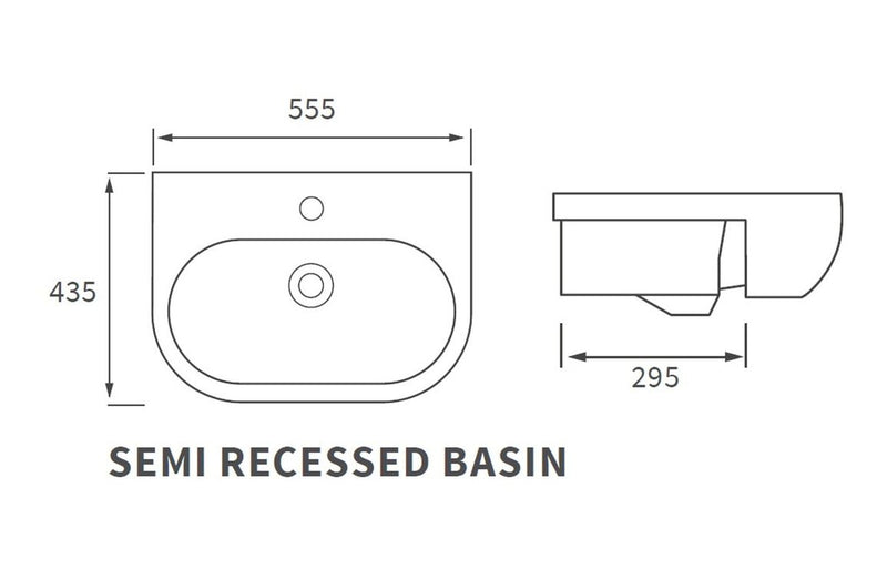 Hadlow 555x435mm 1TH Semi Recessed Basin - KPSB1782