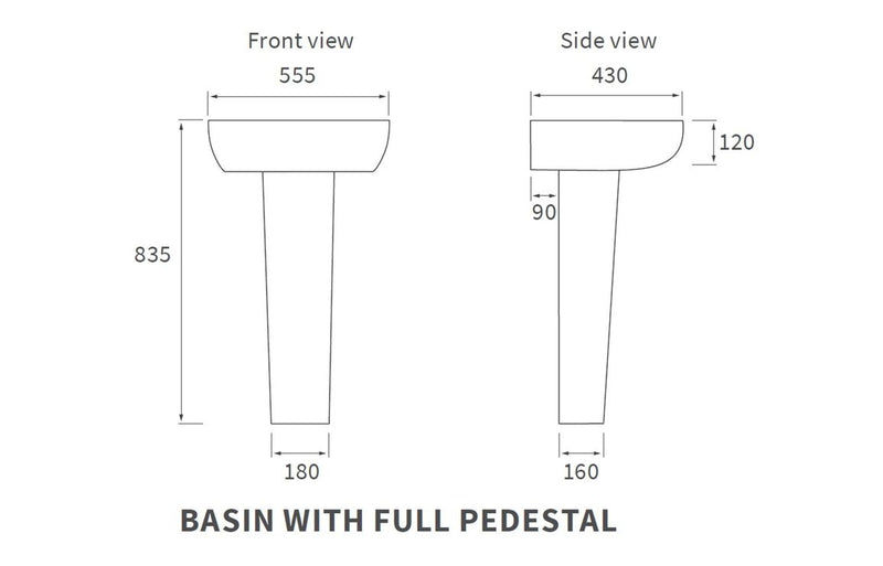Hadlow 555x430mm 1TH Basin & Full Pedestal - KPSB1783
