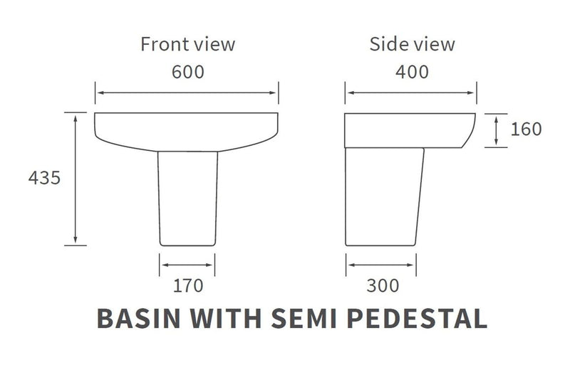 Herne 600x400mm 1TH Basin & Semi Pedestal - KPSB1810