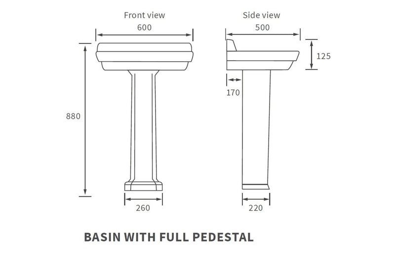 Rochester 600x500mm 1TH Basin & Full Pedestal - KPSB1819