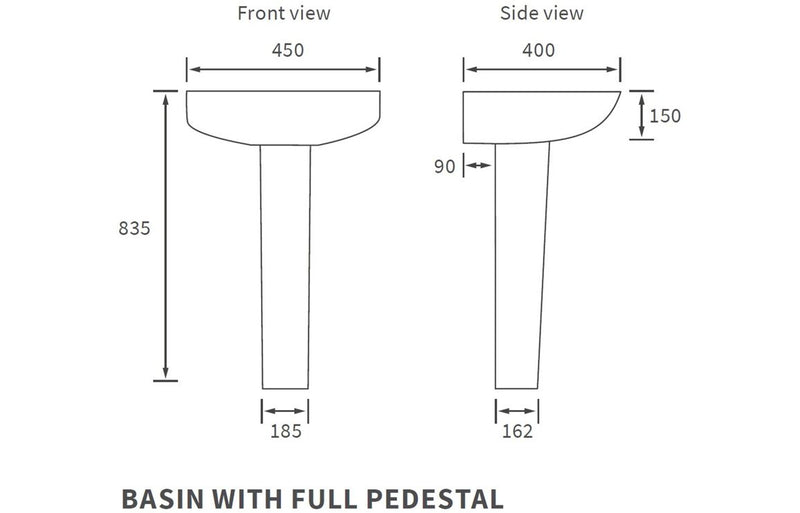 Adisham 450x400mm 1TH Basin & Full Pedestal - KPSB1826
