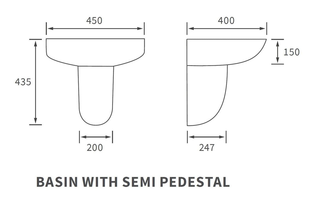 Adisham 450x400mm 1TH Basin & Semi Pedestal