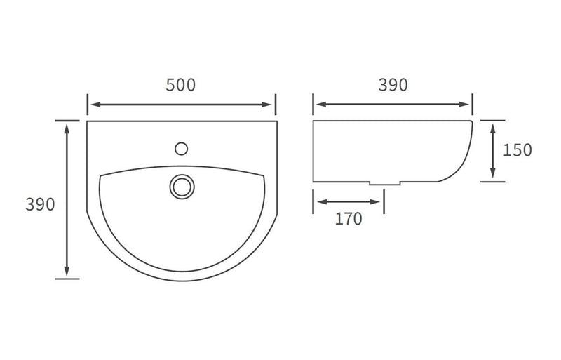 Adisham 500x390mm 1TH Semi Recessed Basin - KPSB1829