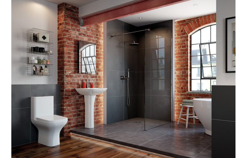 Ash Rimless Short Projection Close Coupled Open Back WC & Slim Soft Close Seat - KPSB1857