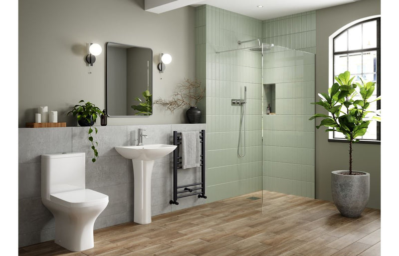 Ash Rimless Short Projection Close Coupled Open Back WC & Slim Soft Close Seat - KPSB1857