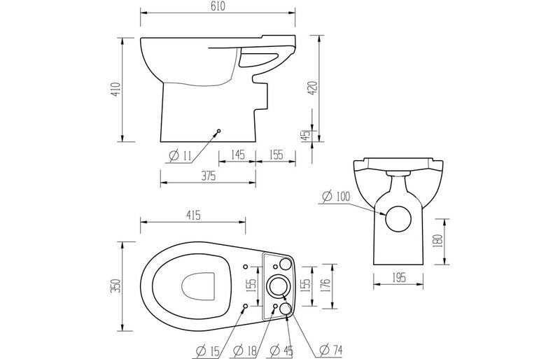 Adisham Close Coupled Open Back WC & Soft Close Seat - KPSB1930