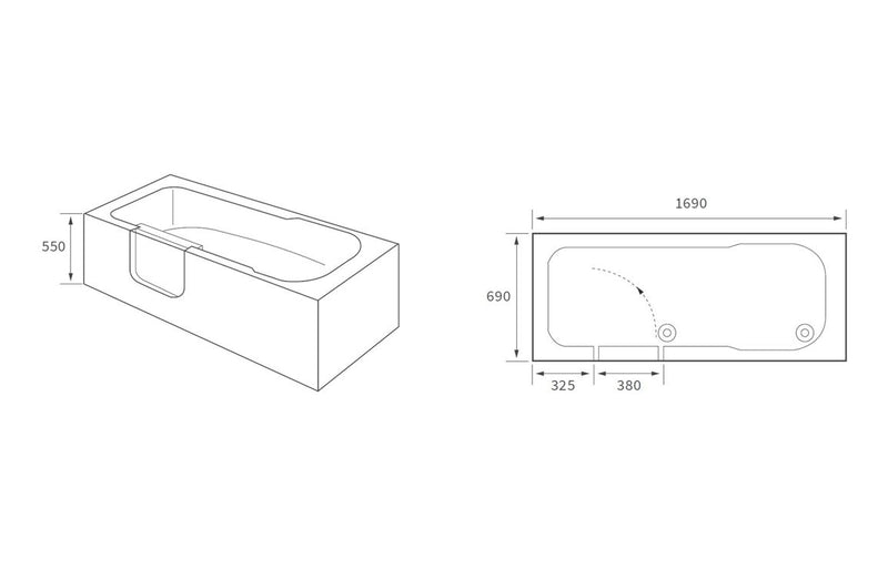 Brixham 1690x690x550mm 0TH Bath (RH) - KPSB2882
