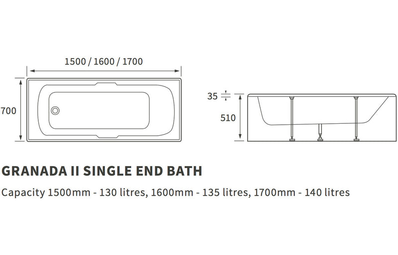 Deal Single End Twin Grip Textured Base 8mm 1700x700x510mm 2TH Bath - KPSB3089