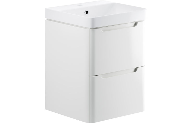 Clover 500mm 2 Drawer Wall Hung Cloakroom Basin Unit - White Gloss - KPSB96036
