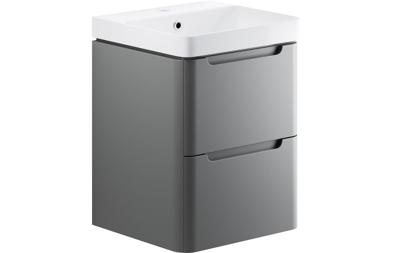Clover 500mm 2 Drawer Wall Hung Cloakroom Basin Unit - Matt Grey - KPSB96037